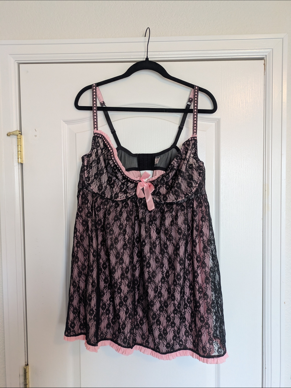 Cacique Pink and Black Lace Babydoll Chemise